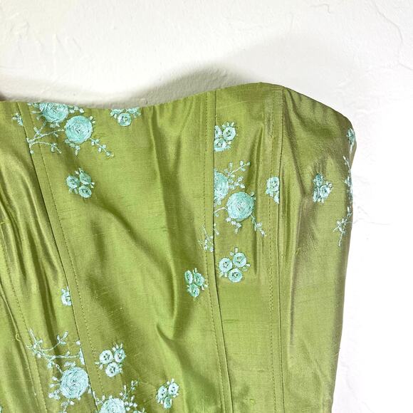 Vintage Y2K 90s Nanette Lepore Silk Mini Dress Sz 8 Corset Green Garden Fairy - Picture 3 of 7